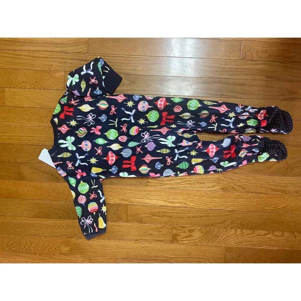 Old Navy Navy Blue Holiday‎ Ornament Fleece Footed Pajamas2-way zip 12-18M NWT